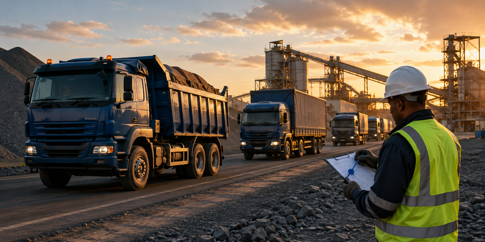 Commodity trucks and logistics supervisor coordinating delivery
