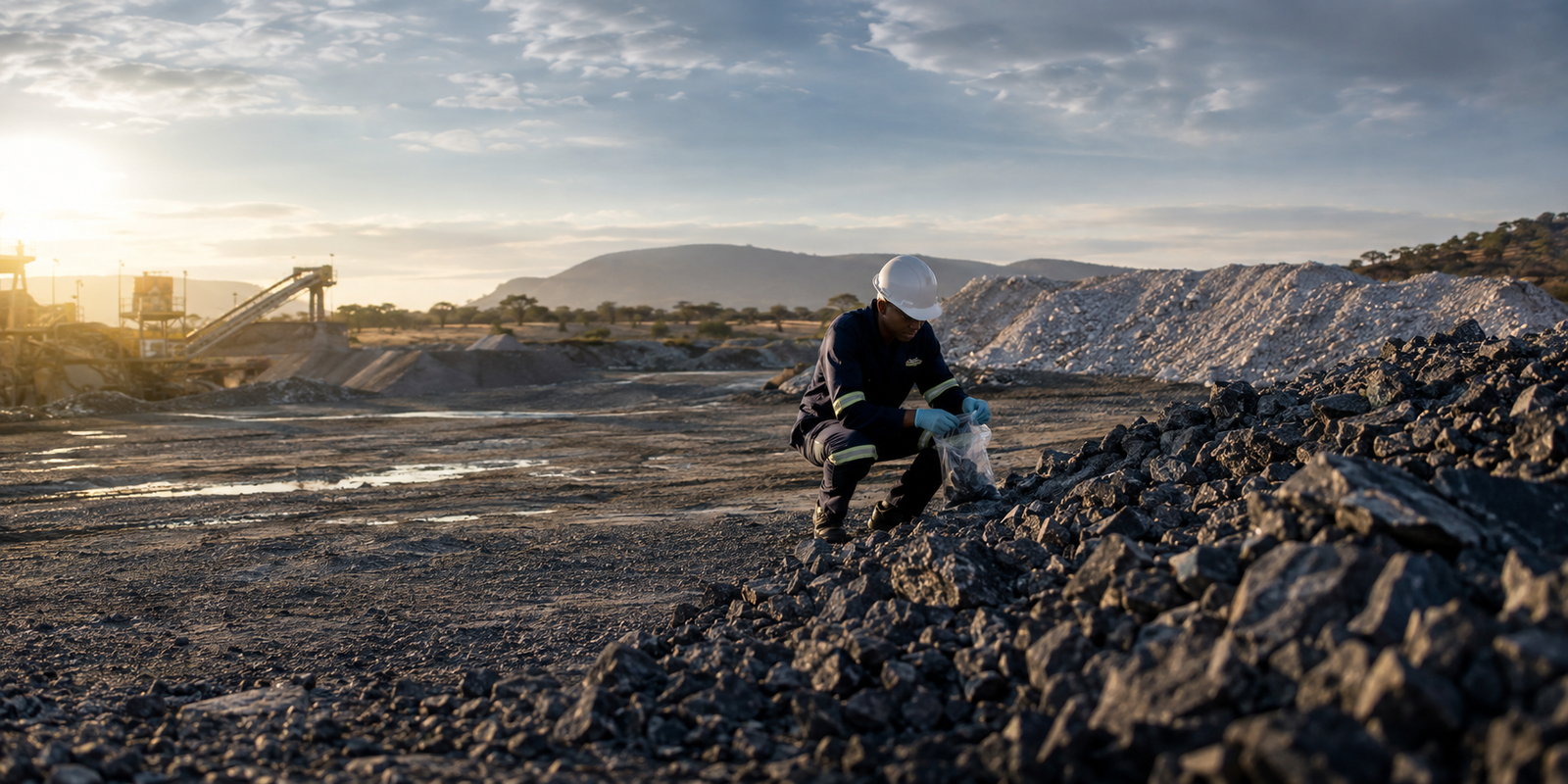 Mining technician taking a representative mineral sample